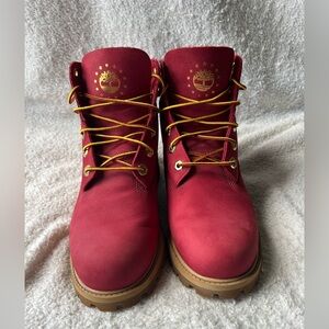 NWOT Red Timberland A1FNP Boots w/ Yellow Laces Size 5.5 Boys (Womens 7/7.5)